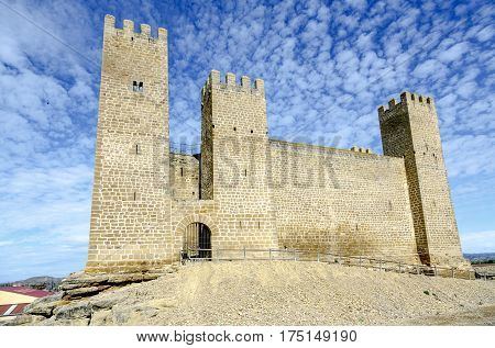 Castle in Sadaba with beauty sky in Saragossa Aragon Spain