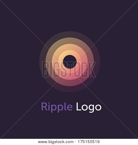 abstract line ripple emblem. Radar, sound or vibration icon. Flat design. Dark background.