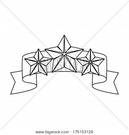 Red ribbon with three stars.Reward a police officer for detention of the criminal.Awards and trophies single icon in outline style vector symbol stock web illustration.