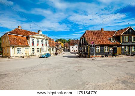 Kuldiga, Latvia - July, 2012: Ancient street in old town of Kuldiga, Latvia