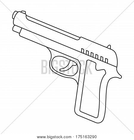 Handgun icon in outline design isolated on white background. Police symbol stock vector illustration.