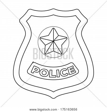 Police badge icon in outline design isolated on white background. Police symbol stock vector illustration.