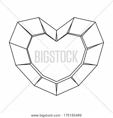 Heart-shaped gemstone icon in outline design isolated on white background. Precious minerals and jeweler symbol stock vector illustration.