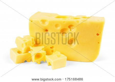 Piece of cheese isolated on white Hole, Emmental, Foods, Holes, Nourish, Wedge, Emmentaler, Schweizer, Emmenthal
