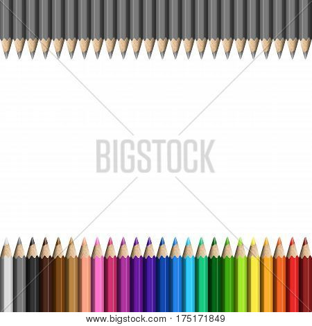 Rainbow and Grey Template of Realistic Colorful Pencils for / Page / Presentation / Website. Row of Colored Pencils Continued Right and Left.