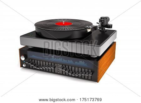 Sound equalizer turntable vinyl record on white background (3d illustration).