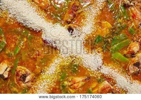 Paella from Spain recipe process ad the rice step by step