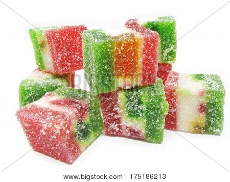 colored marmalade sweet dessert covered with sugar isolated