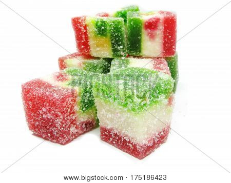 colored marmalade sweet dessert covered with sugar isolated