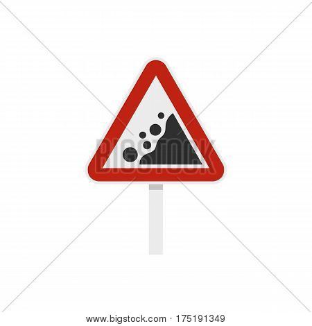 Rockfall traffic sign icon in flat style isolated on white background vector illustration