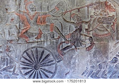 Ancient Reliefs At Angkor Wat, Cambodia