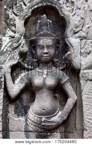 Ancient Bas-relief In Angkor Wat Temple, Cambodia