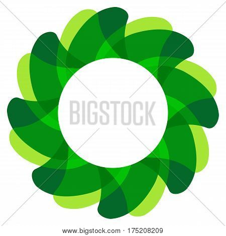 Round frame. Stylized petals are green. Summer bright modern pattern. The backdrop for the presentation of the text. The floral motif of the logo.