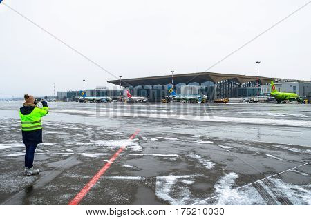 airport Pulkovo Russia Saint-Petersburg in January 2017.