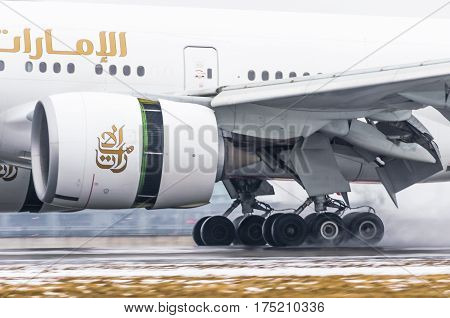 Boeing 777 Emirates airport Pulkovo Russia Saint-Petersburg January 2017.