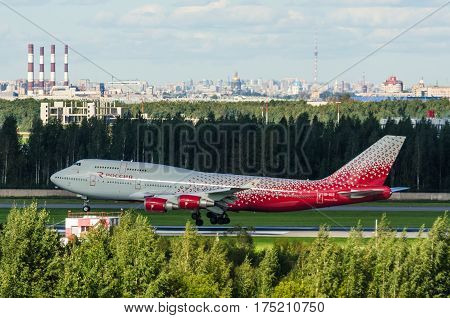 Boeing 747 Rossiya airlines airport Pulkovo Russia Saint-Petersburg August 2016.