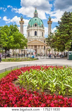 Wiener Karlskirche At Karlsplatz In Vienna, Austria