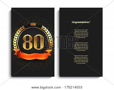80th anniversary decorated invitation card template. Vector illustration.