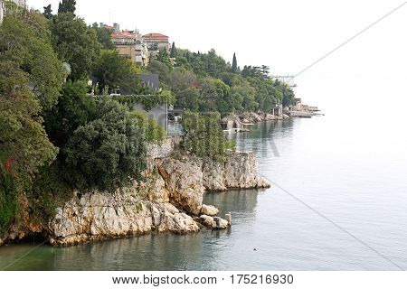 Rough Stone Coast Clifs at Adriatic Sea
