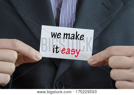 We make it easy text note concept over business woman background