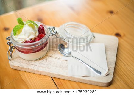Strawberry Panacotta In Little Jar Mug