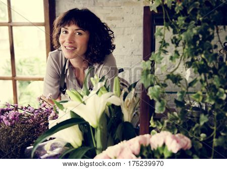 Business of flower shop with woman owner