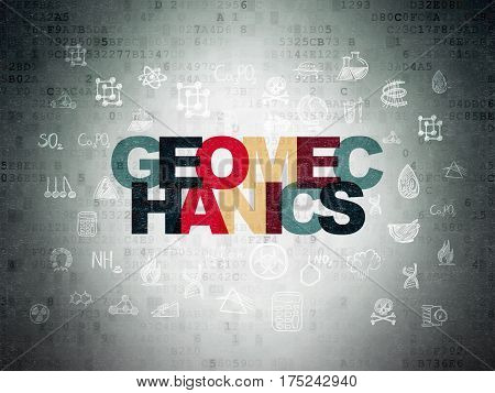 Science concept: Painted multicolor text Geomechanics on Digital Data Paper background with  Hand Drawn Science Icons