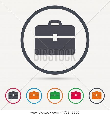 Briefcase icon. Diplomat handbag symbol. Business case sign. Round circle buttons. Colored flat web icons. Vector