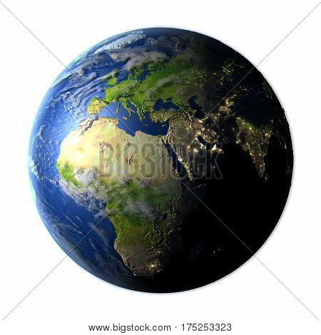 Emea Region On Earth Isolated On White