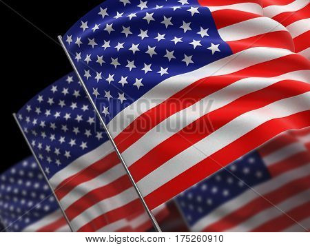 3D Illustration. Highres 3d rendering of USA flags with fabric surface texture.