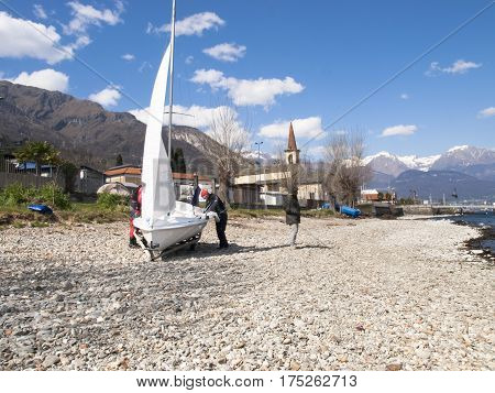Sailboat In Preparation On The Beach