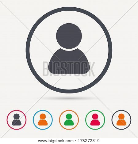 User icon. Human person symbol. Avatar login sign. Round circle buttons. Colored flat web icons. Vector