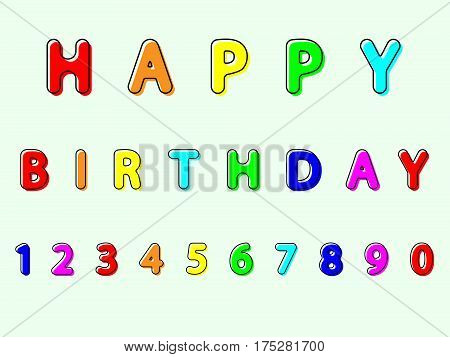 flat colorful vector lettering of happy Birthday and numerals
