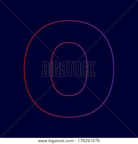 Letter O sign design template element. Vector. Line icon with gradient from red to violet colors on dark blue background.
