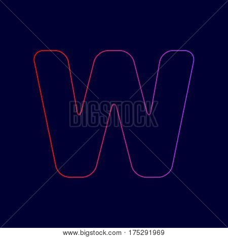 Letter W sign design template element. Vector. Line icon with gradient from red to violet colors on dark blue background.