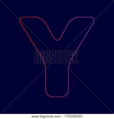 Letter Y sign design template element. Vector. Line icon with gradient from red to violet colors on dark blue background.
