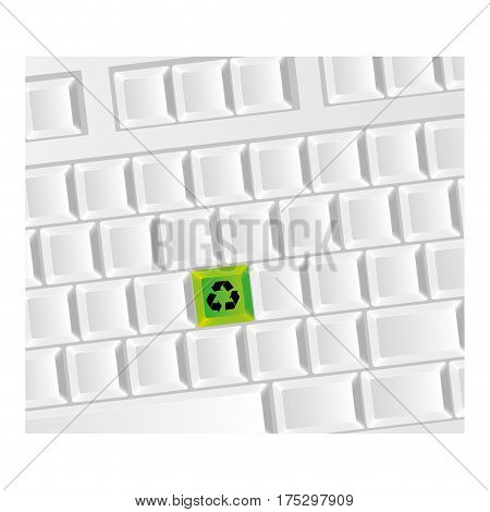 white computer keyboard with recycle symbol icon, vector illustraction design