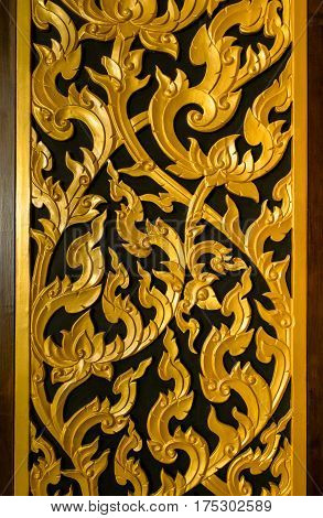 Thai traditional style door golden color close up