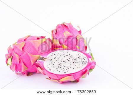 dragon fruit (dragonfruit) or pitaya on white background healthy dragonfruit organic  food isolated