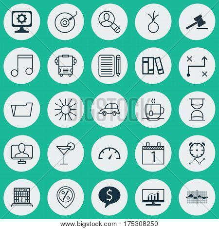 Set Of 25 Universal Editable Icons. Can Be Used For Web, Mobile And App Design. Includes Elements Such As Gramophone, Document Case, Note And More.