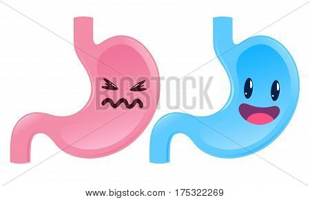 Vector stock two stomach cartoon blue happy stomach and pink sad stomach