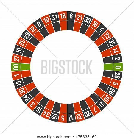 Roulette Casino Wheel Template with Double Zero on White Background. Vector illustration