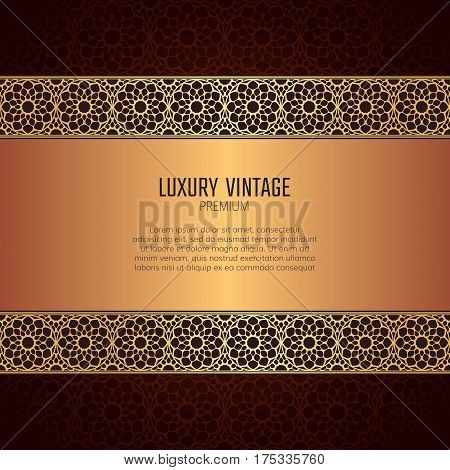Golden vitnage background. Luxury invitation card. Islamic floral design.