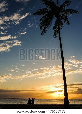 Watching the Sunset at Ala Moana Beach Park