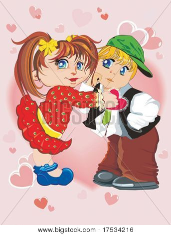 Vector la ilustración de valentin día con los niños y niñas Unidos
