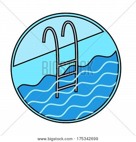 Swimming pool ladder icon. Stock vector illustration for fitness resort logo with handrail and water waves.