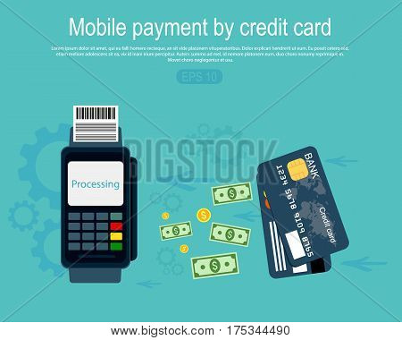 Mobile payment by credit card. Vector illustration.