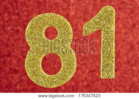 Number eighty-one yellow color over a red background. Anniversary. Horizontal