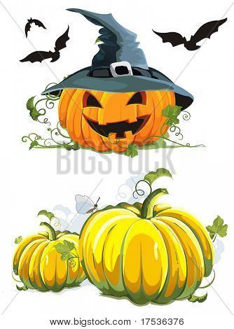 Vector jack-o-lantern pumpkin. Classical natural illustration.