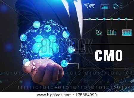 Business, Technology, Internet And Network Concept. Young Businessman Working On A Virtual Screen Of